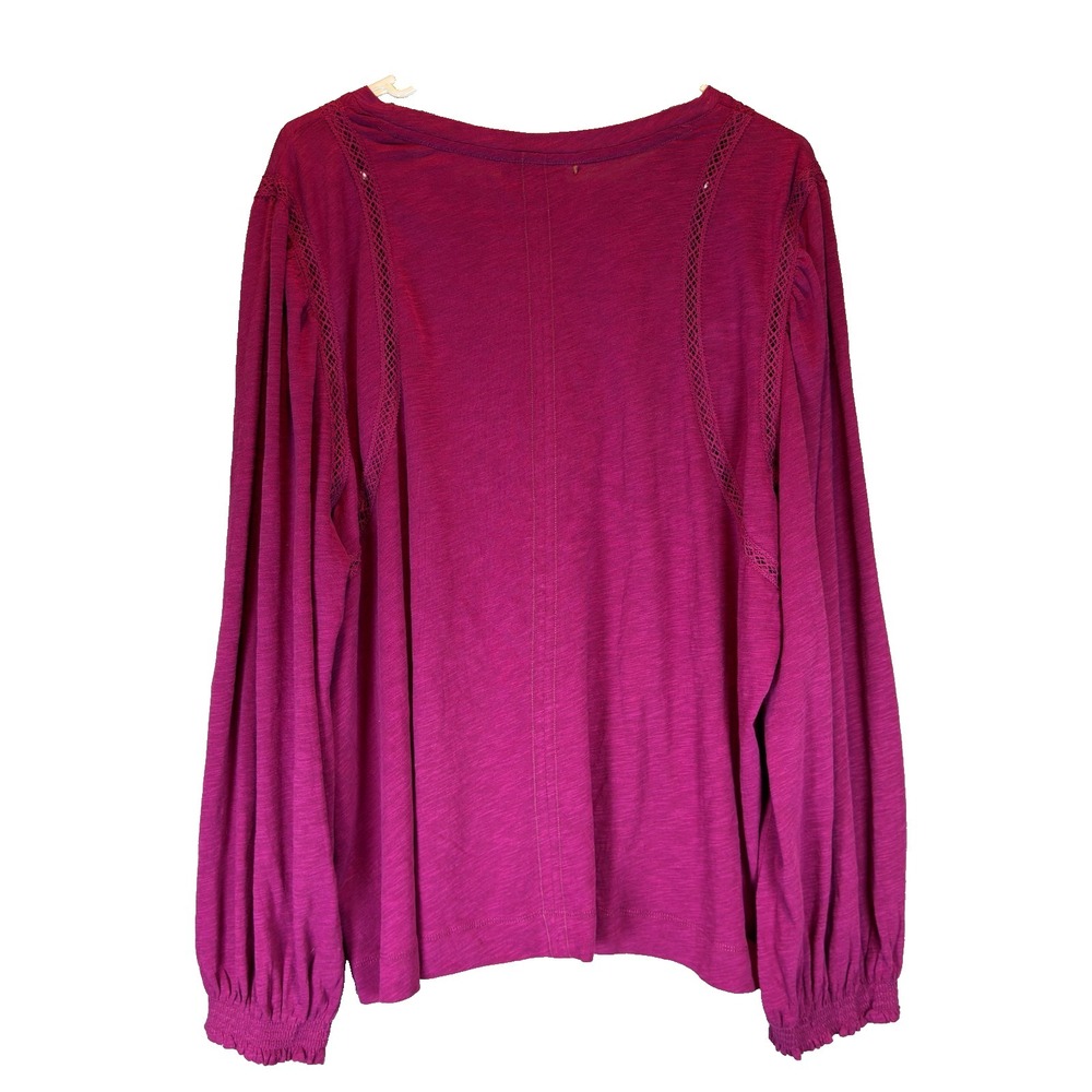 NWT Democracy 2X Plum Lace Inset Cotton Modal Knit Pullover Top Bishop Sleeve - Picture 4 of 12